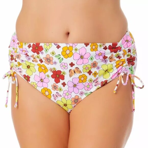 California Sunshine Floral Flutter Side Tie Bikini Bottom White 2X - Picture 1 of 10